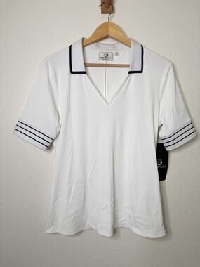 NWT Foray Golf V-Neck Short Sleeve Ribbed Polo in White Women's Size XL